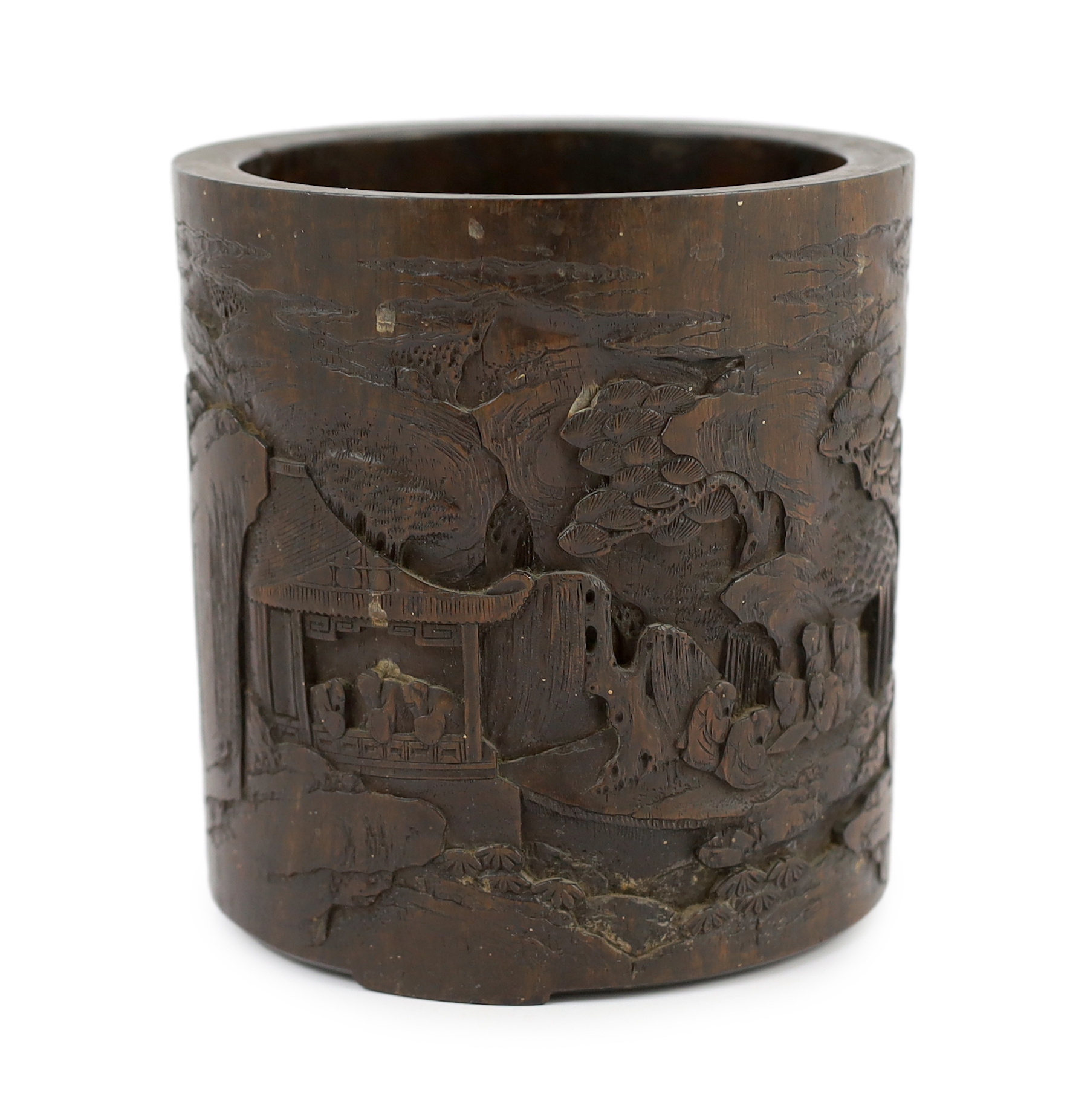 A Chinese hardwood brushpot, bitong, 19th century, possibly zitan